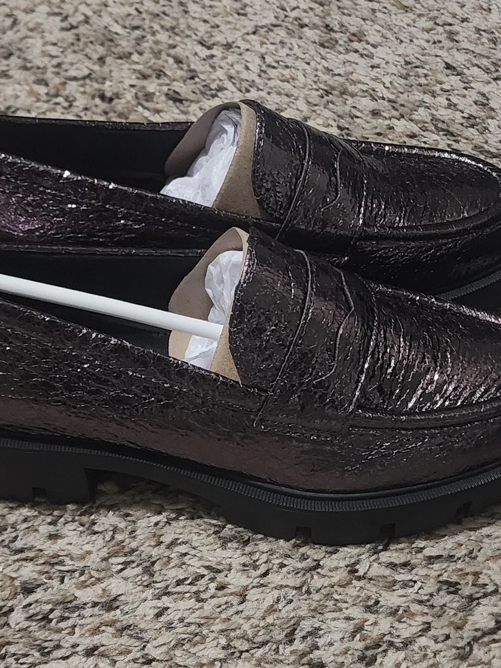 Nine West Metallic Dark Brown Chunky Lug Sole Loafers